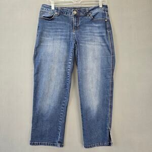 Earl Jean Blue Stonewash Denim Stretch Capri Classic Zip Women's Size 12 Petite